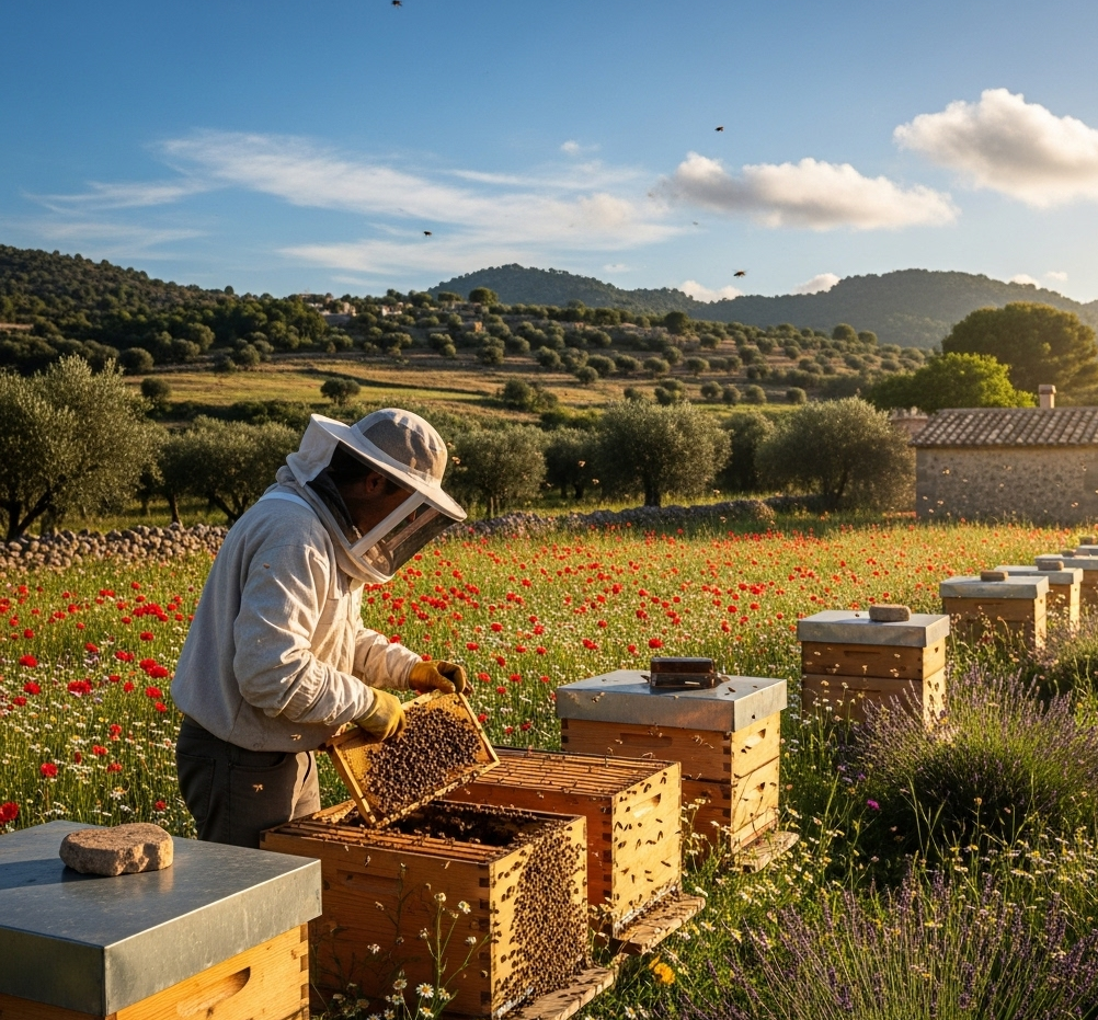 Apicultor trabajando en Mallorca